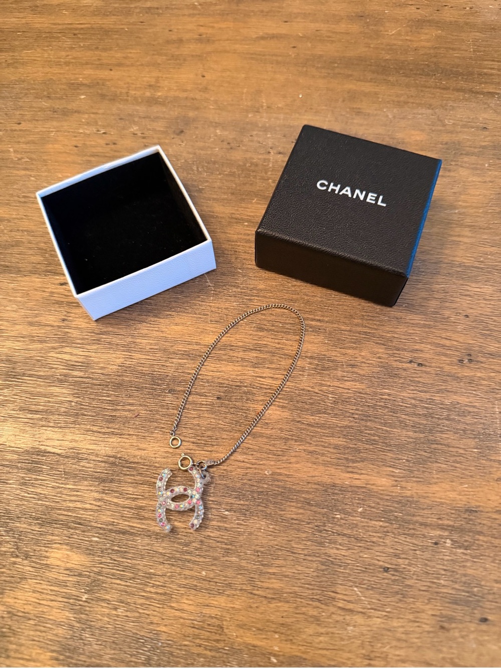 CHANEL Pink Crystal CC Silver Gems Bracelet